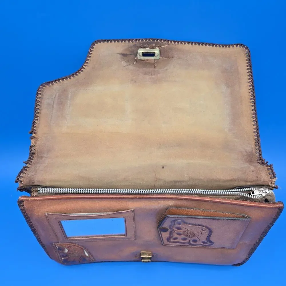 Vintage Tooled Leather Purse Floral Western Handbag Broken Strap Repair